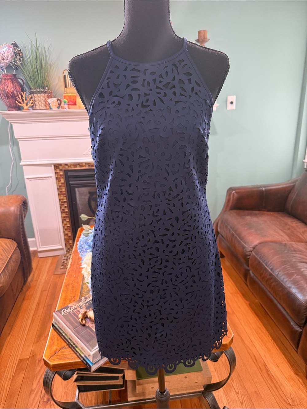 Lilly Pulitzer Navy Laser-Cut Halter Mini Dress